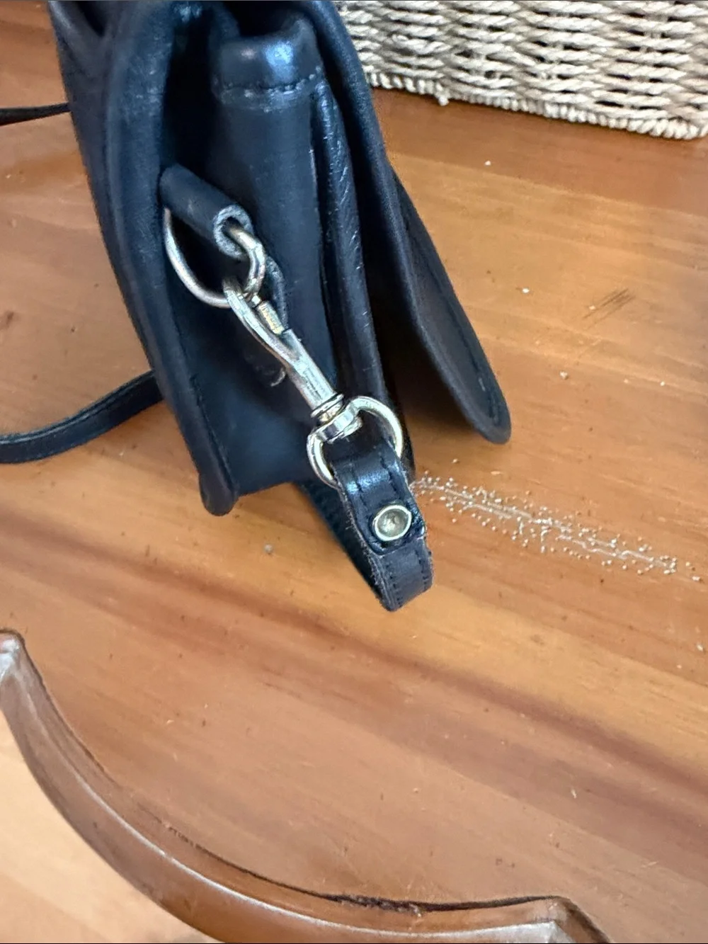 Classic Coach Black Leather Crossbody Bag with Turn-Lock